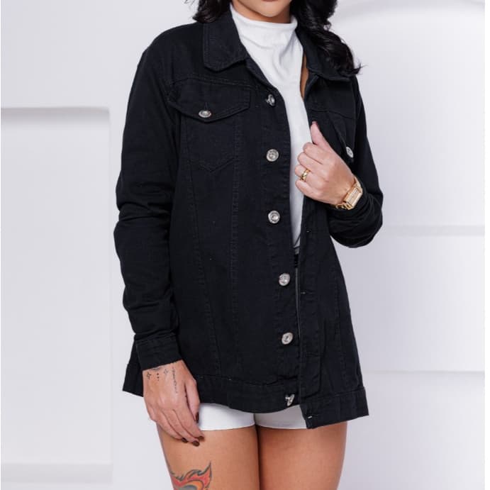 Jaqueta jeans Feminina MAX PRETA- MODA/CASUAL/ESTILO MAX JAQUETA