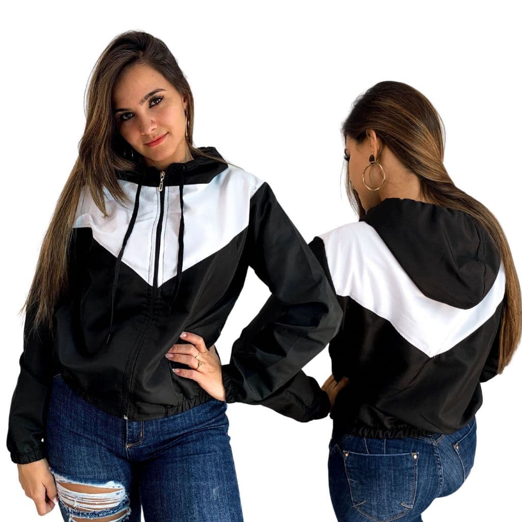 Corta-Vento/ Jaqueta Feminina Esportes Academia Preto e branco