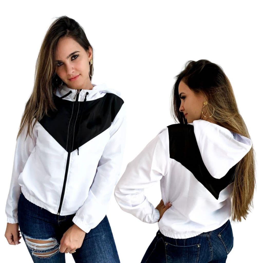 Corta-Vento/ Jaqueta Feminina Esportes Academia Branco e Preto
