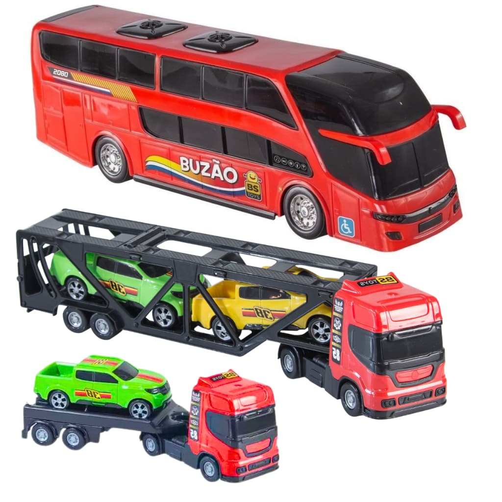 Kit 6 Brinquedos Caminhão Cegonha Ônibus Carrinho Caminhonete Reboque Infantil Presente Brincadeira