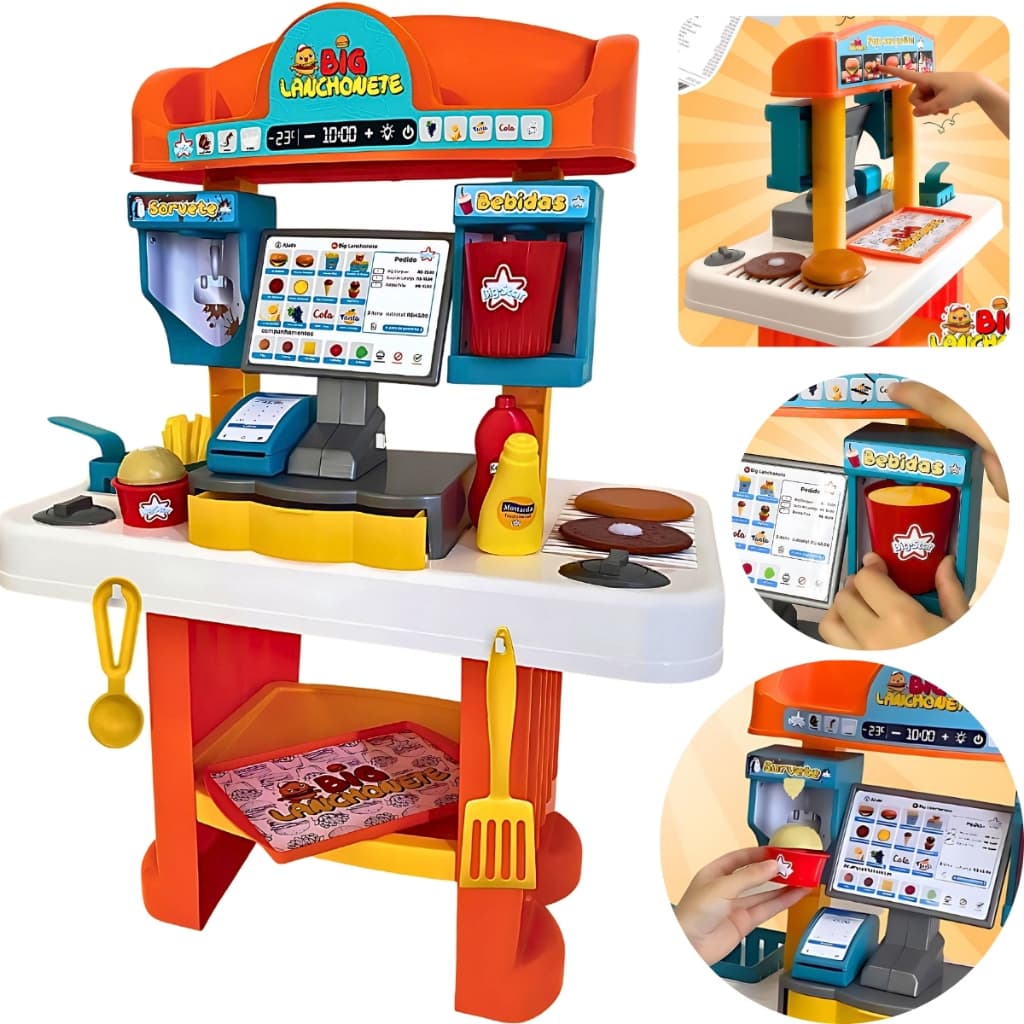 Brinquedo Infantil Lanchonete Caixa Registradora Hamburguer Menino Menina Sorvete Cozinha Batata