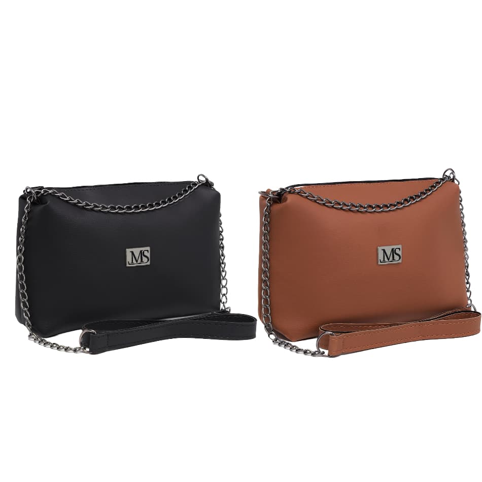 Kit 2 Bolsa Feminina Transversal MS/MARQUES SILVEIRA Confeccionada com Corrente Reforçada 4 cores