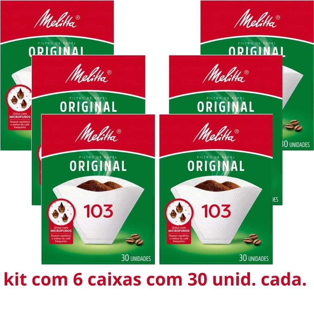 Kit 6 Filtro Melitta Original De Papel 103 - Com 30 unidades Cada Caixa