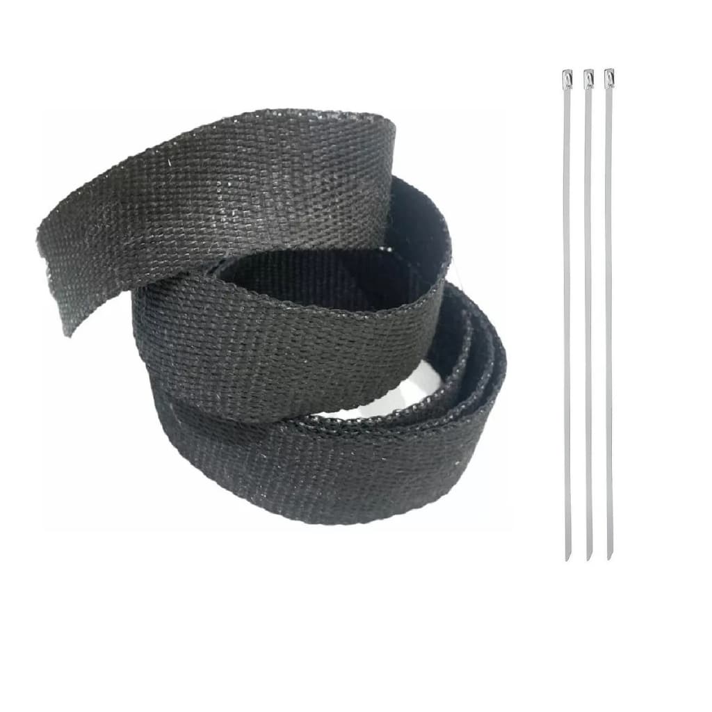 Fita Termica Termotape Preta 1 Metro para Escapamento Carro e Moto + 3 Abraçadeiras Inox