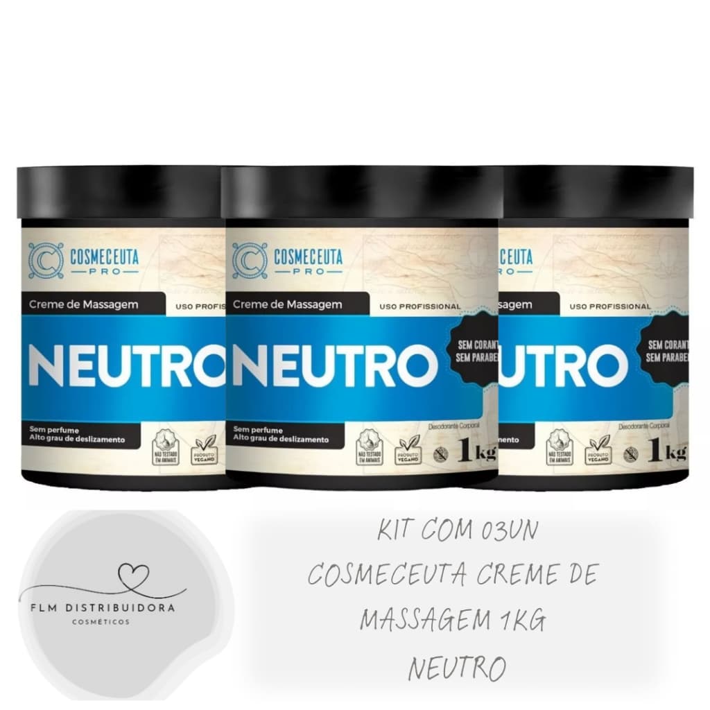 Kit com 03un Creme de Massagem Cosmeceuta Neutro 1kg