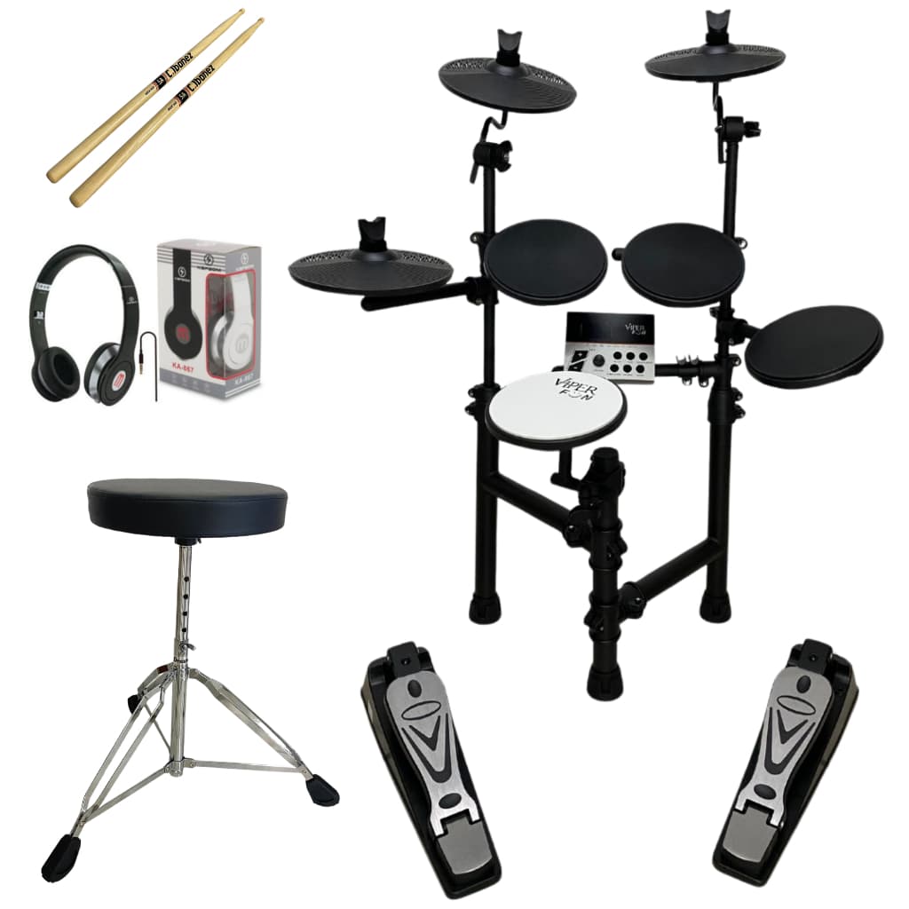 Bateria Eletrônica Completa X-pro Viper Fun Com Banco E Fone