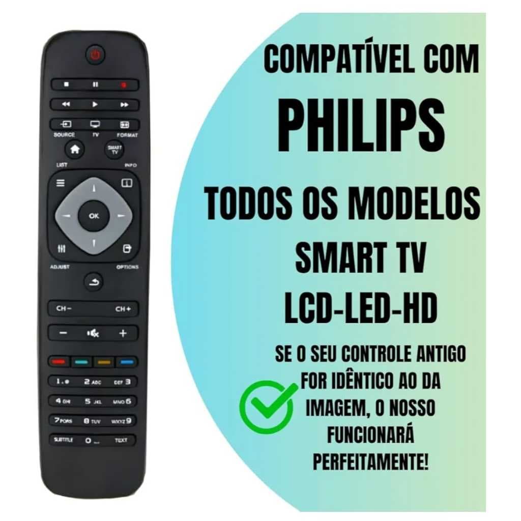 Controle Remoto Compatível com PHILIPS Smart TV Modelos LCD LED HD 3D- Lelong