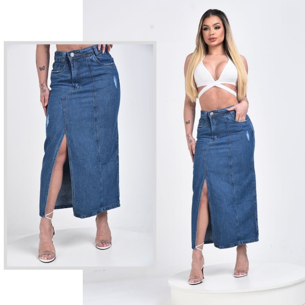 SAIA MIDI COM  FENDA LAVAGEM ESCURA