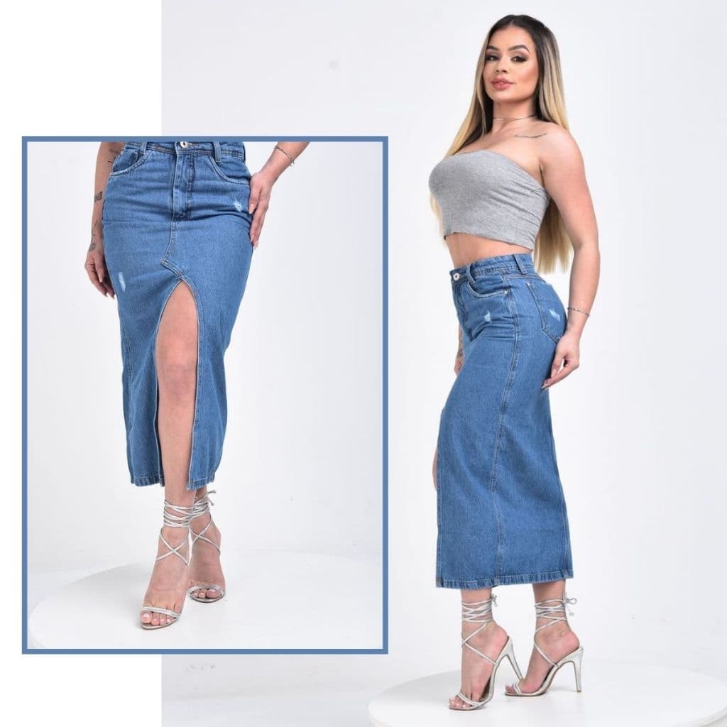 SAIA MIDI COM  FENDA AZUL