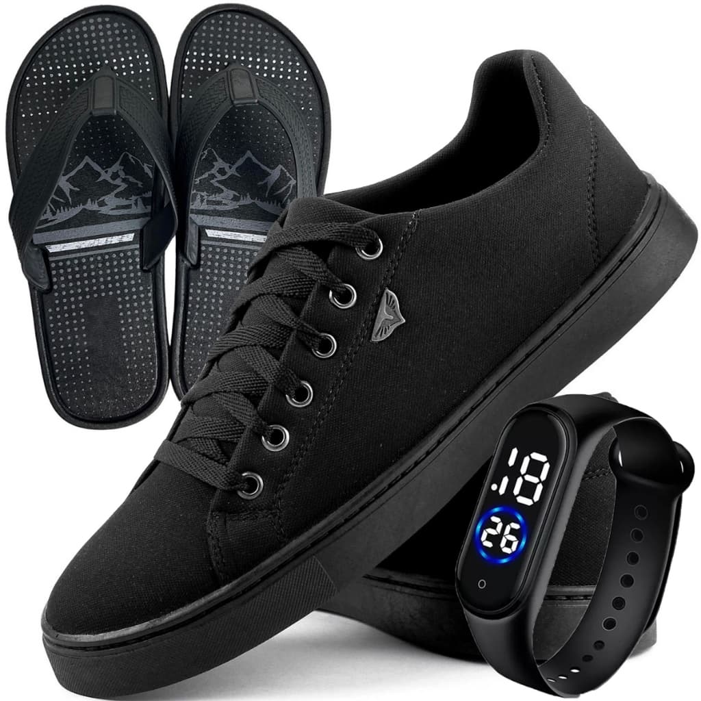 Kit Tênis Sapatênis Masculino Casual + Chinelo E Smartwatch