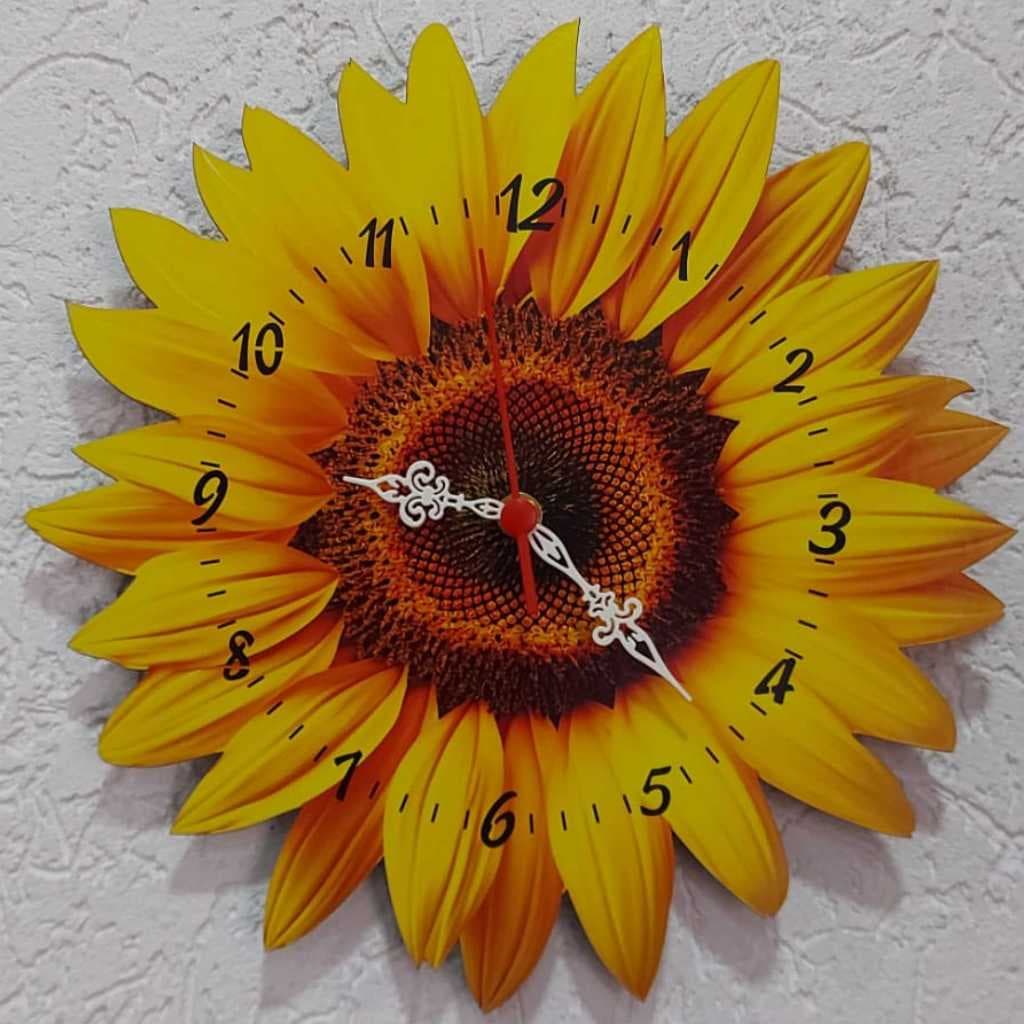 Relógio De Parede Flor Girassol MDF Para Cozinha Sala 30cm Pilha GRÁTIS