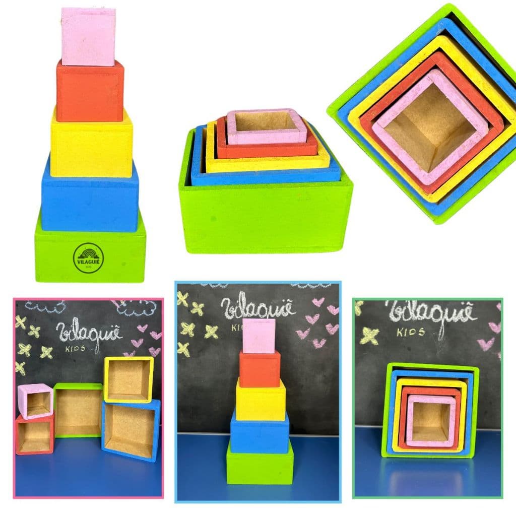 Brinquedo Pedagógico Educativo Cubos de Encaixe Madeira
