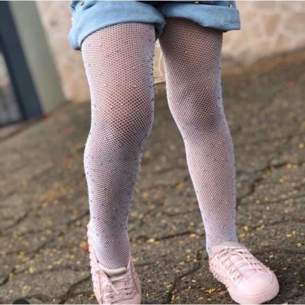 Meia Calça Arrastão Com Strass Brilho Infantil Festa e Dança Cor Branco