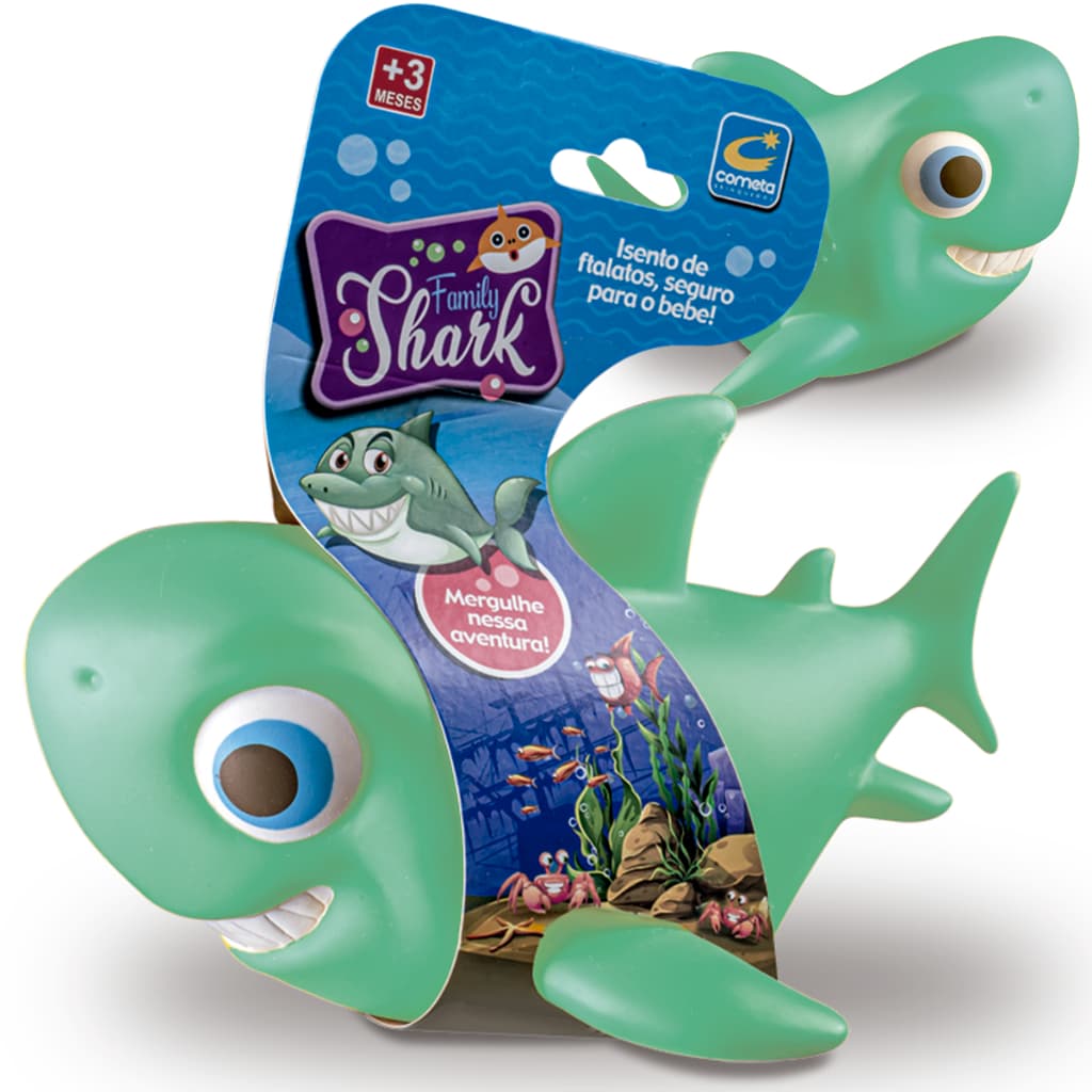Brinquedo Tubarão Bebê Verde Vinil Macio para Banho 21cm