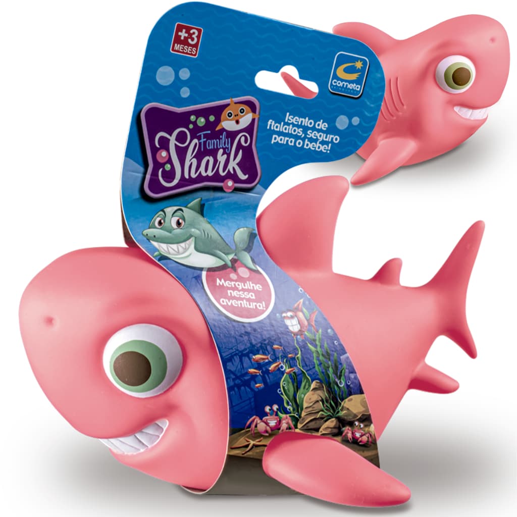 Brinquedo Tubarão Bebê Rosa Vinil Macio para Banho 21cm