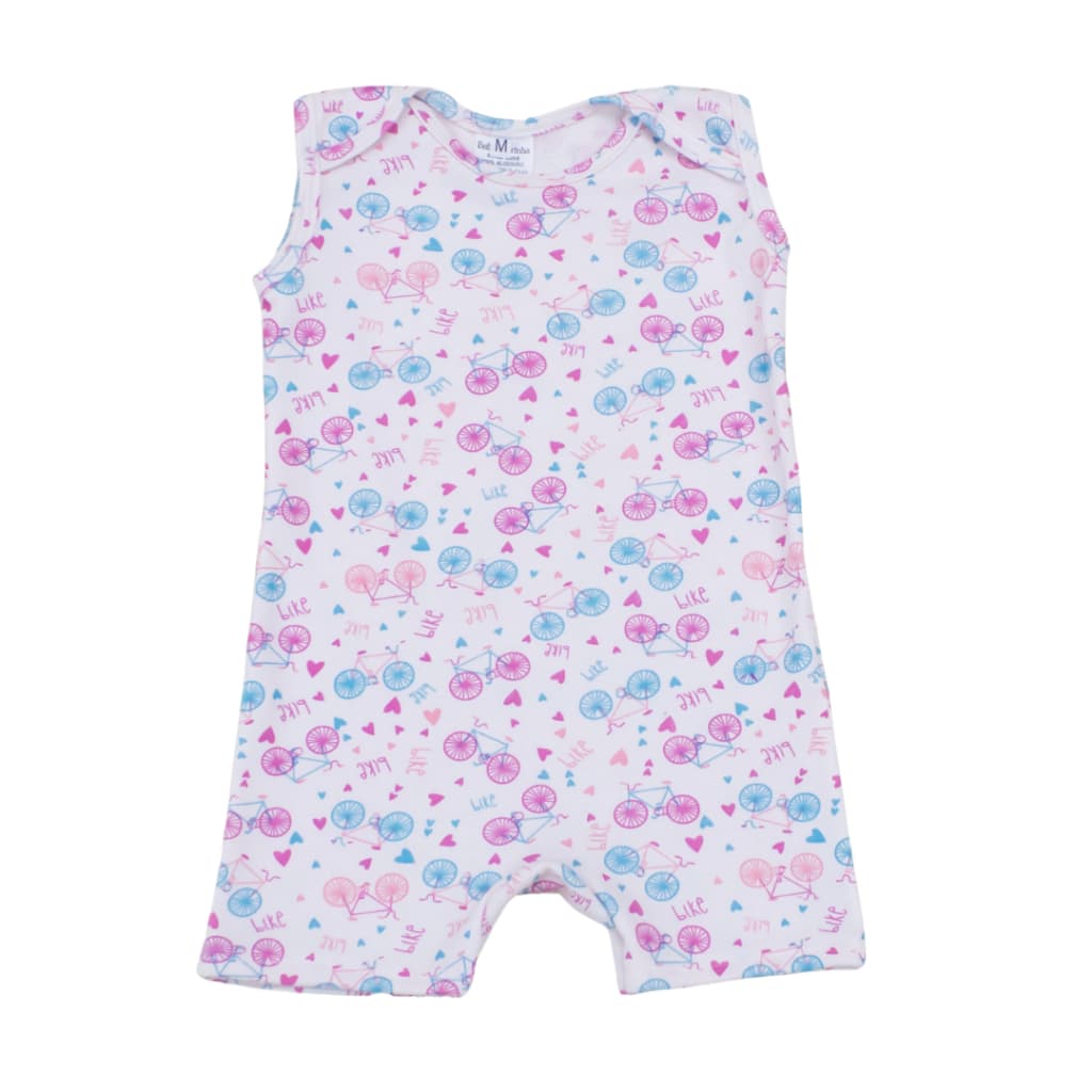 Jardineira Bebê Menina Bike Rosa Regata Banho Sol Malha Ribana Algodão Roupas de Bebe Macacao Romper