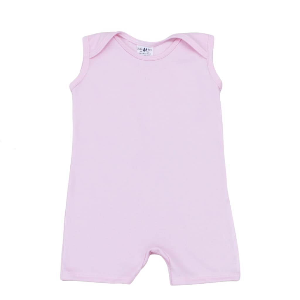 Jardineira Bebê Menina Rosa Regata Banho Sol Malha Ribana Algodão Roupas de Bebê Macacao Romper Rosa