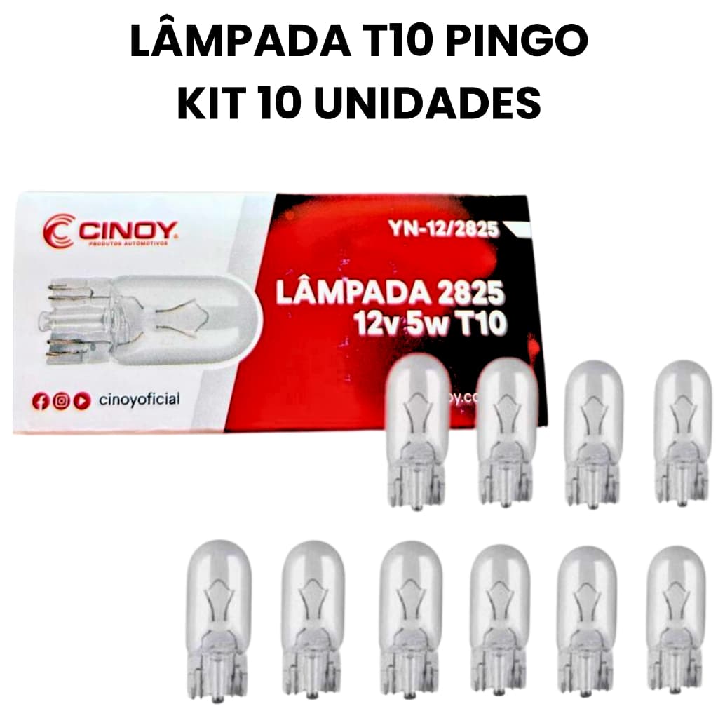 Kit Lampada 10 Unidades T10 Halogena Pingo 12v/5w Cinoy