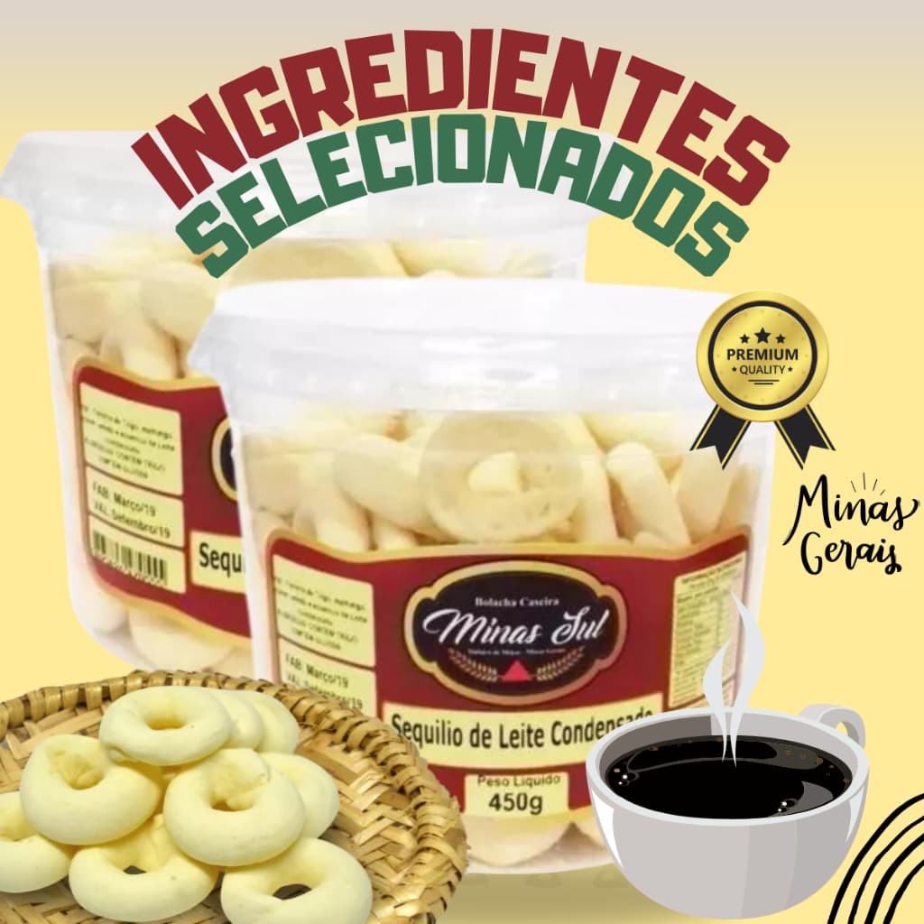 Kit 2 Potes de Biscoito Sequilhos de Leite Condensado P/ Café Gourmet Crocante Fora e Macio Dentro