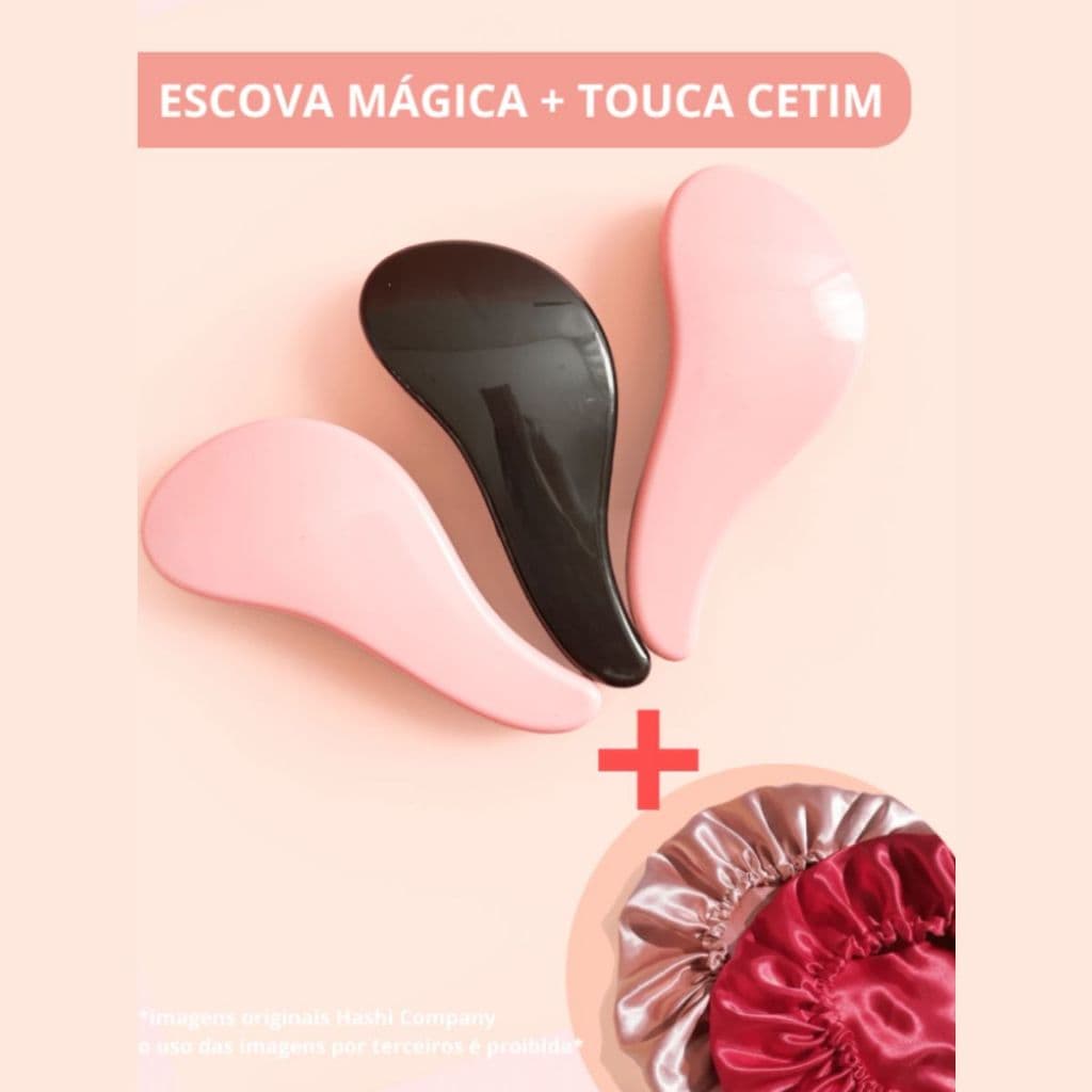 Kit Escova MÁGICA Cabo anatômico + Touca de Cetim Cabelos Para Cacheados e Normais Desembaraçador Anti-frizz