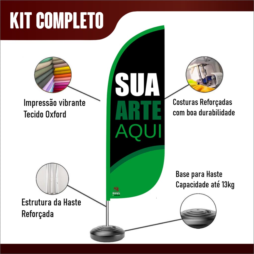 Wind Banner Bandeira Personalizada KIT Completo: Bandeira, Haste e Base (PROMOÇÃO)