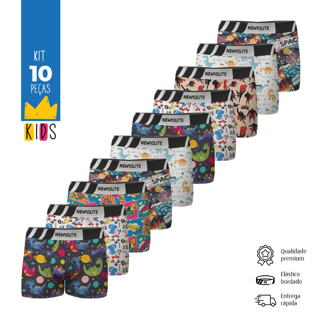 Kit 10 cuecas boxer infantil sublimada de personagem