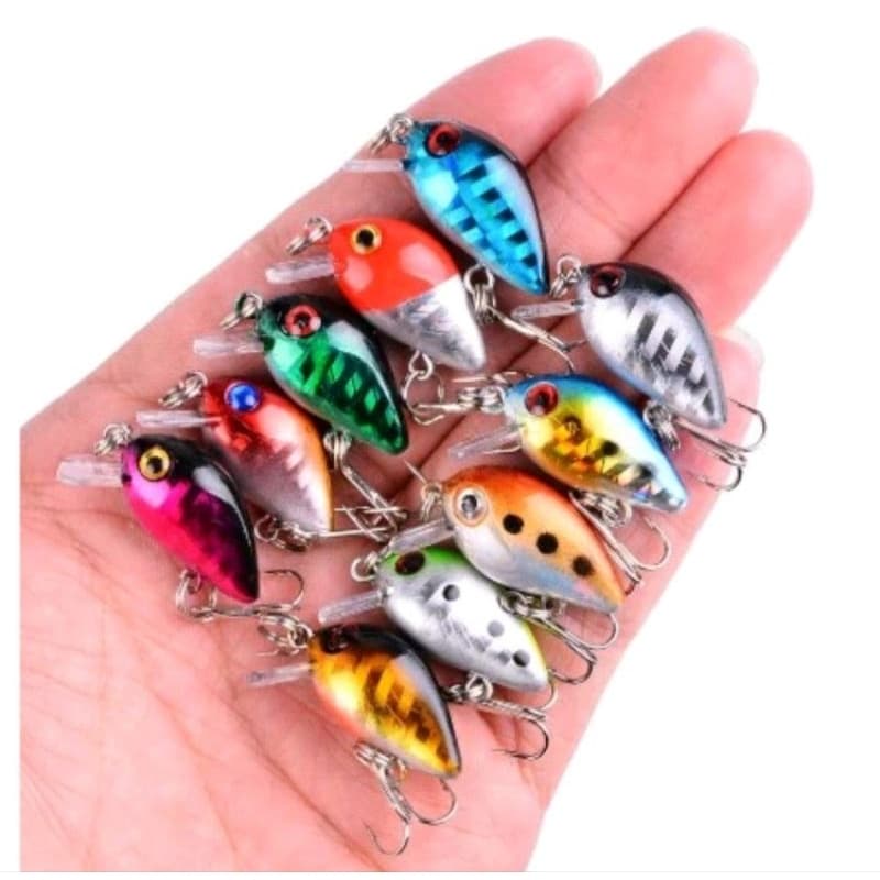 Kit 3 Mini Iscas Artificiais pesca com anzol Meia Água Crankbait 3cm 1.6g - Pesca peixes Tilápia Traíra Tucunaré flutuan