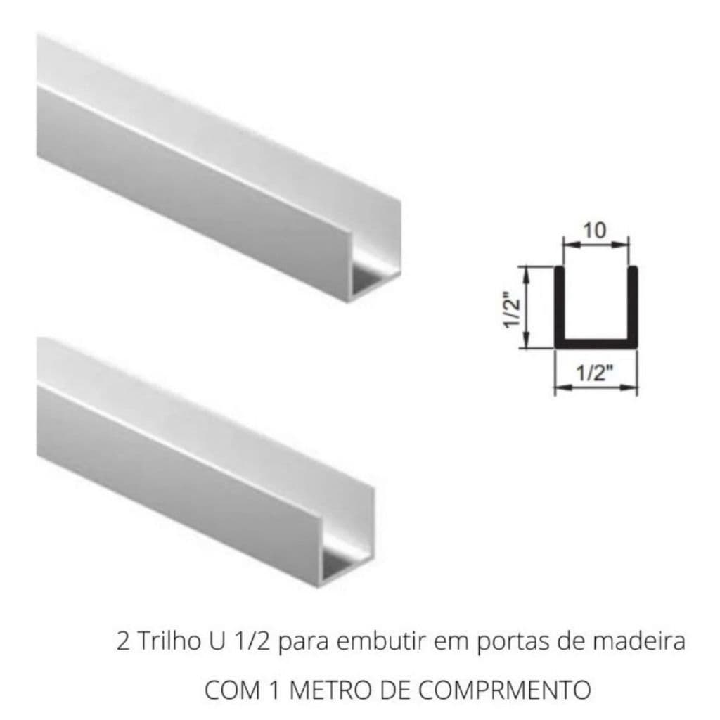 Trilho Para Porta de Correr Inferior U 1/2 Guarda Roupa 2 Metros (Cortado em Duas Barras de 1 Metro)