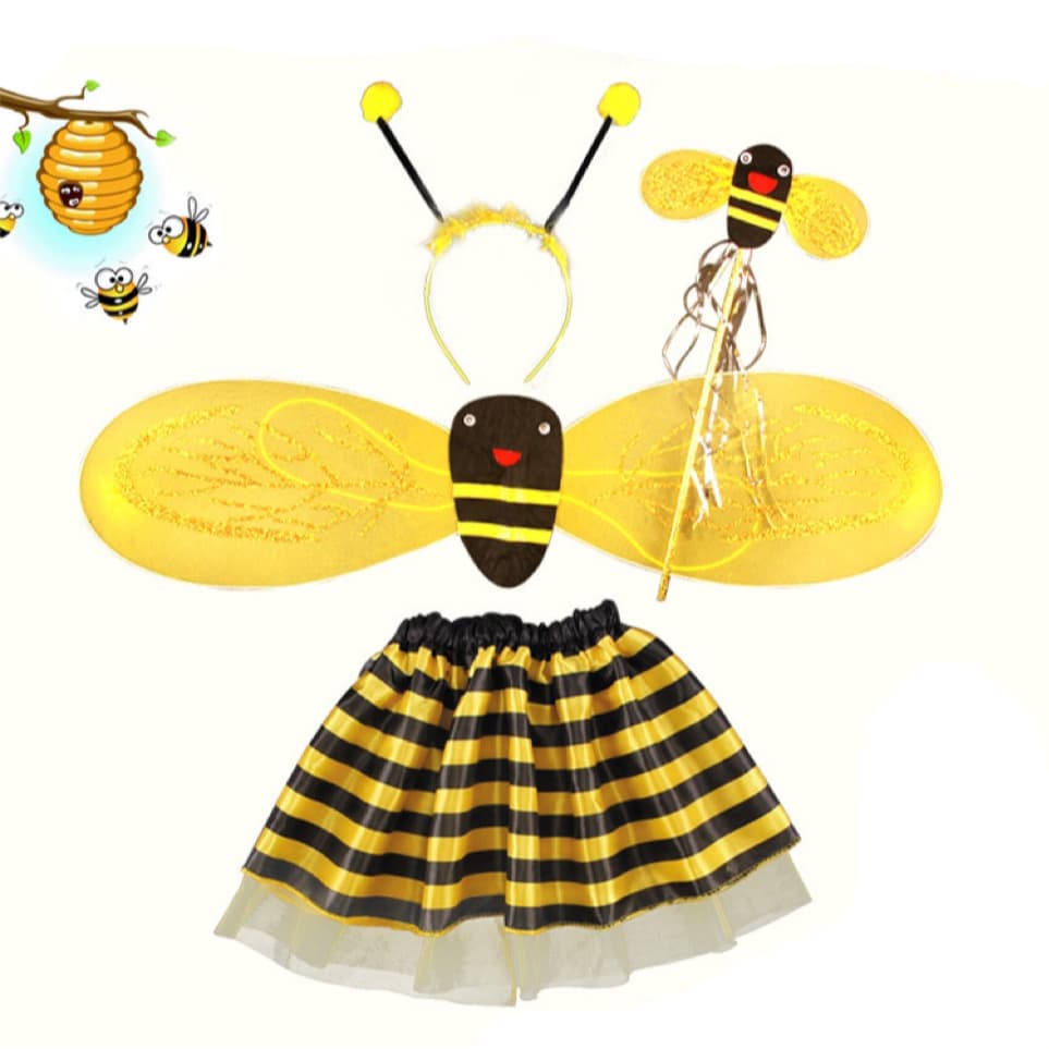 Fantasia De Abelha Kit Abelhinha Asa Varinha Tiara Saia Cosplay Carnaval