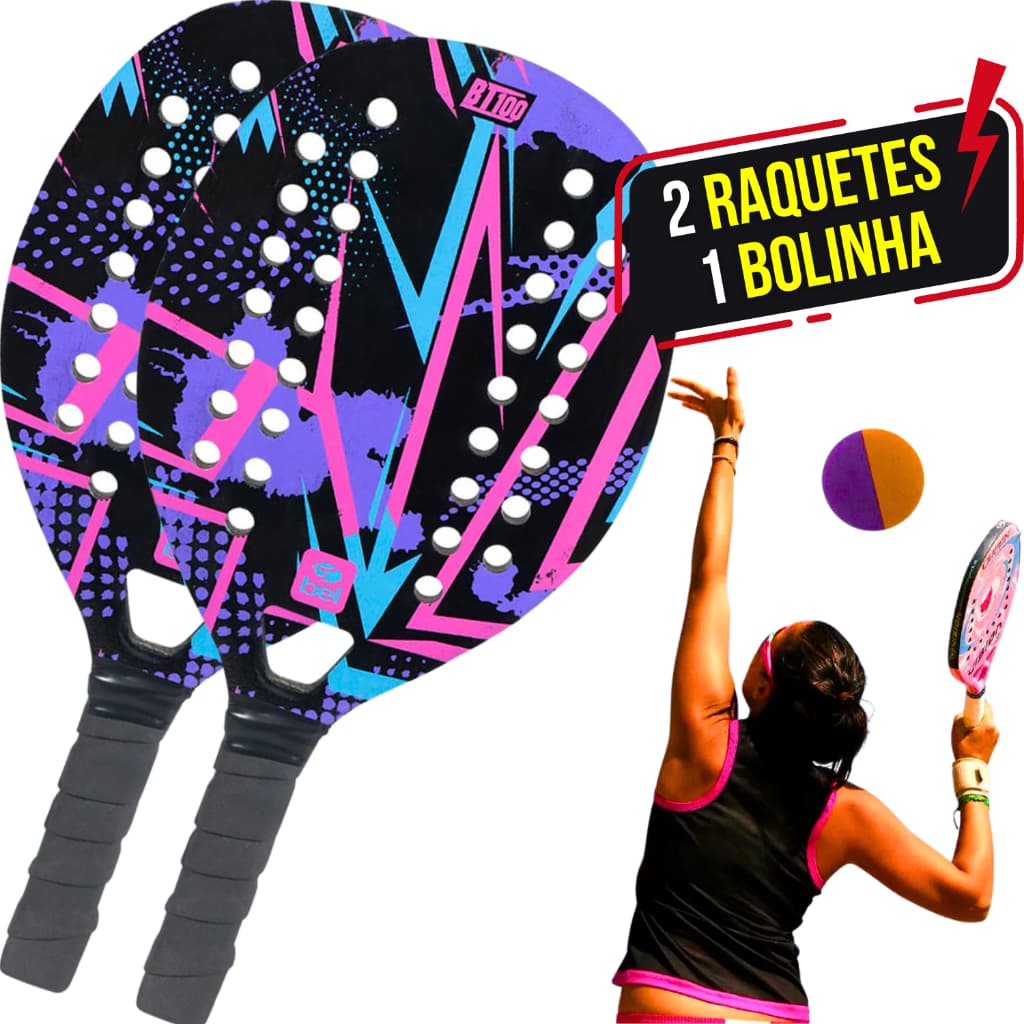 Kit 2 Raquete de Beach Tennis Praia Com Bolinha Original