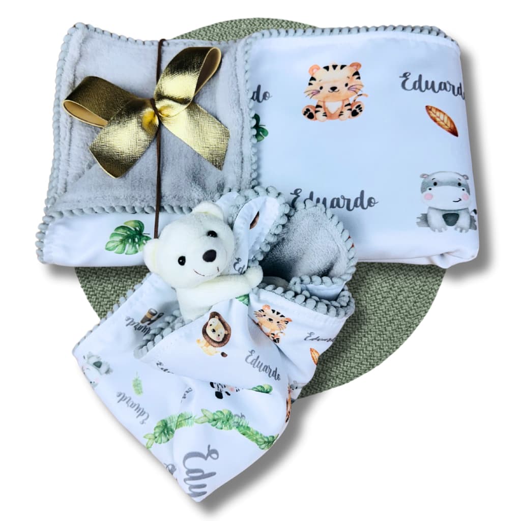 Manta e Naninha Safari Personalizada Com o Nome Do Seu Bebe