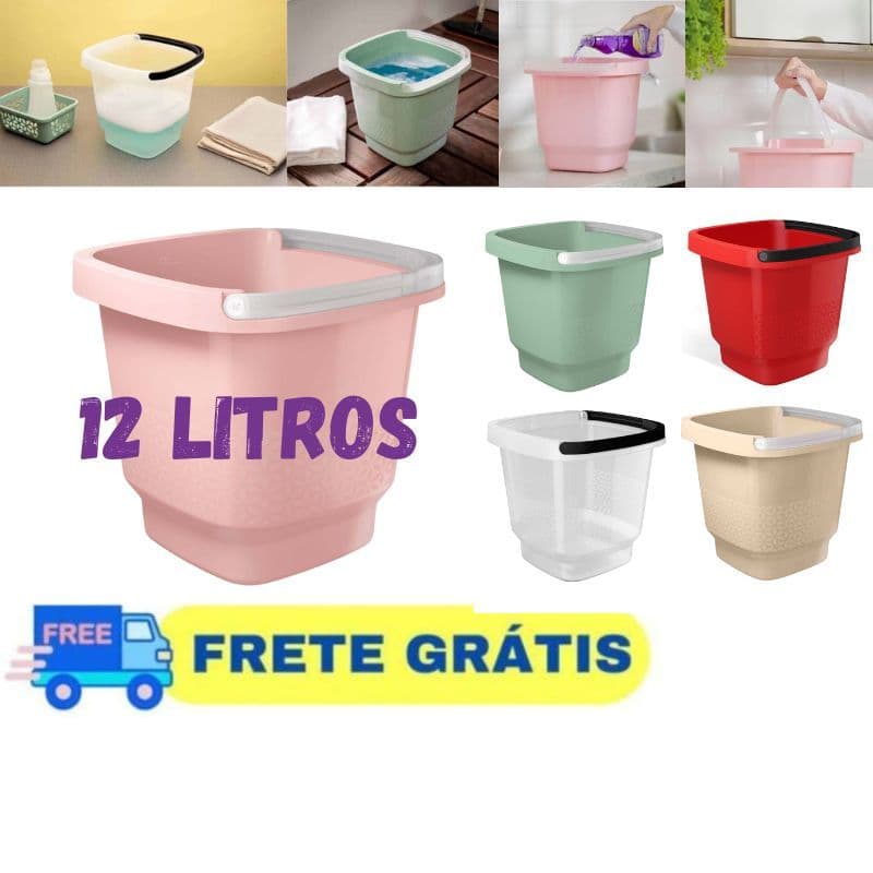 Balde De Plástico Lavanderia 12Lts Com Alça Reforçada Resistente UZ Envio Imediato
