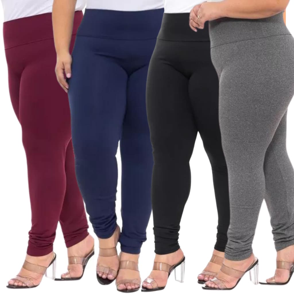 Kit 2 Calça Legging Leg Feminina Básica Plus Size Preta Cinza e Azul  Cintura Alta Feminino Levanta Bumbum Fitness