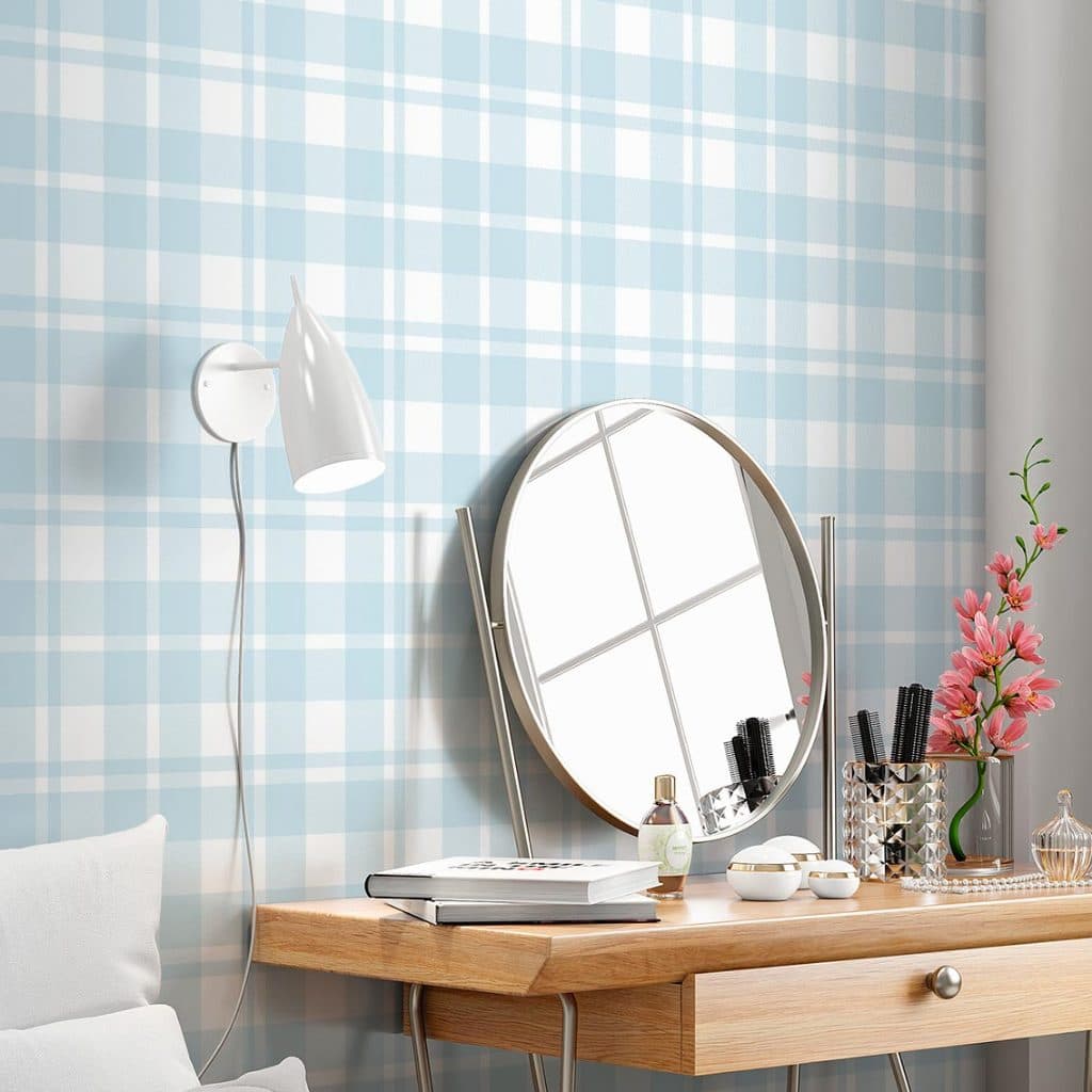 Papel de Parede Adesivo Xadrez Azul Claro Quarto de Menino, Infantil , Teen ou Adulto, Lavável Autocolante SSXA-003