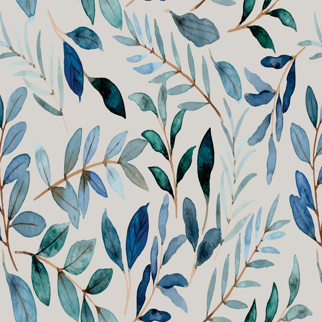 Papel de Parede Adesivo Folhas Aquarela Azul Verde Botânico Folhas de Outono SSFL-080