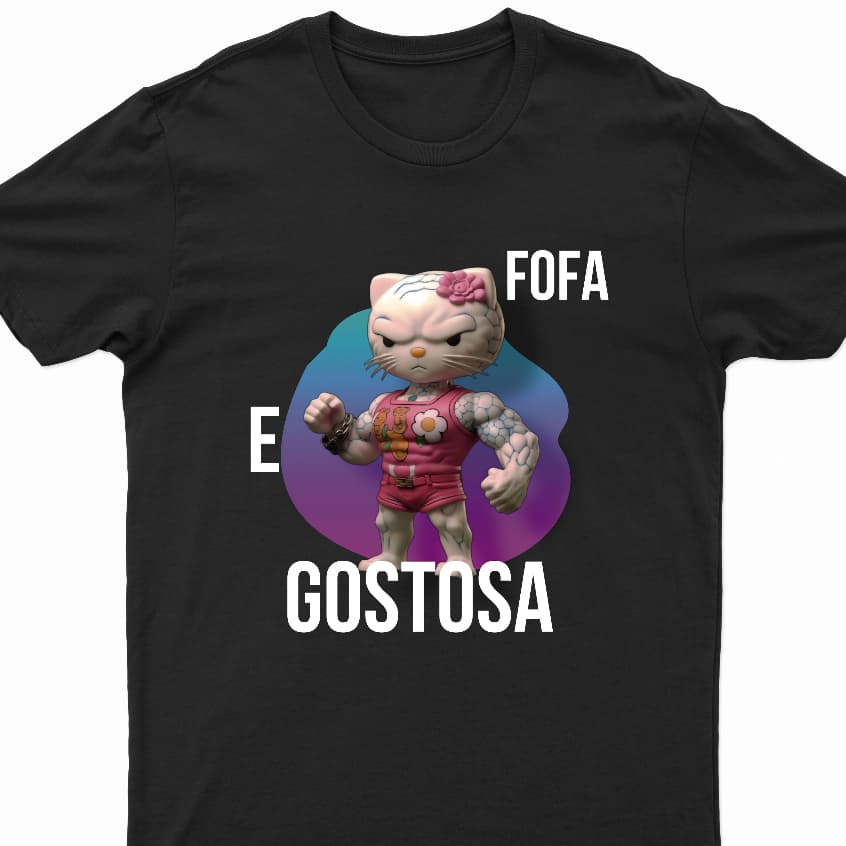 Camiseta Blusa T-Shirt HELLO KITI. Academia Treino Malhar Unissex 100% Algodão ROUPA FEMININA BASICA