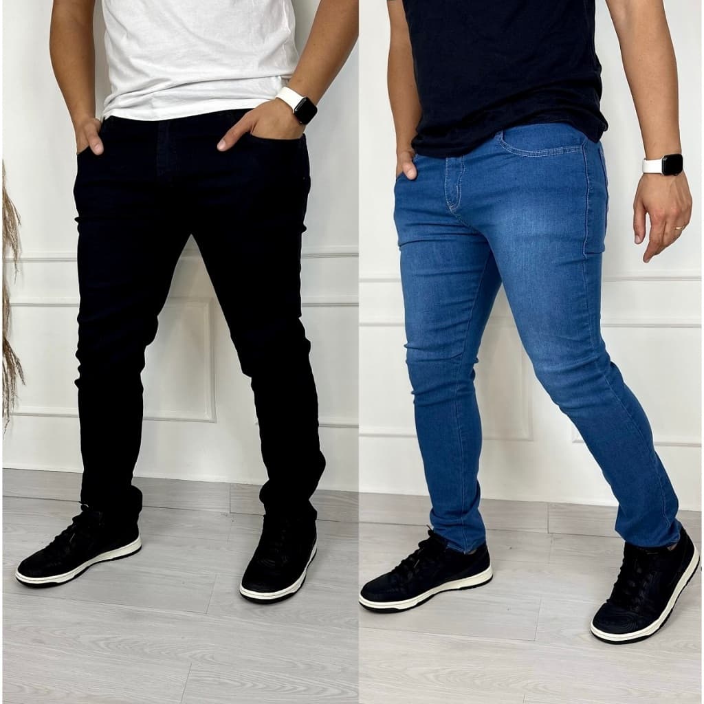 KIT 2 Calças Jeans Masculino Elastano Skinnyt Moda  Casual