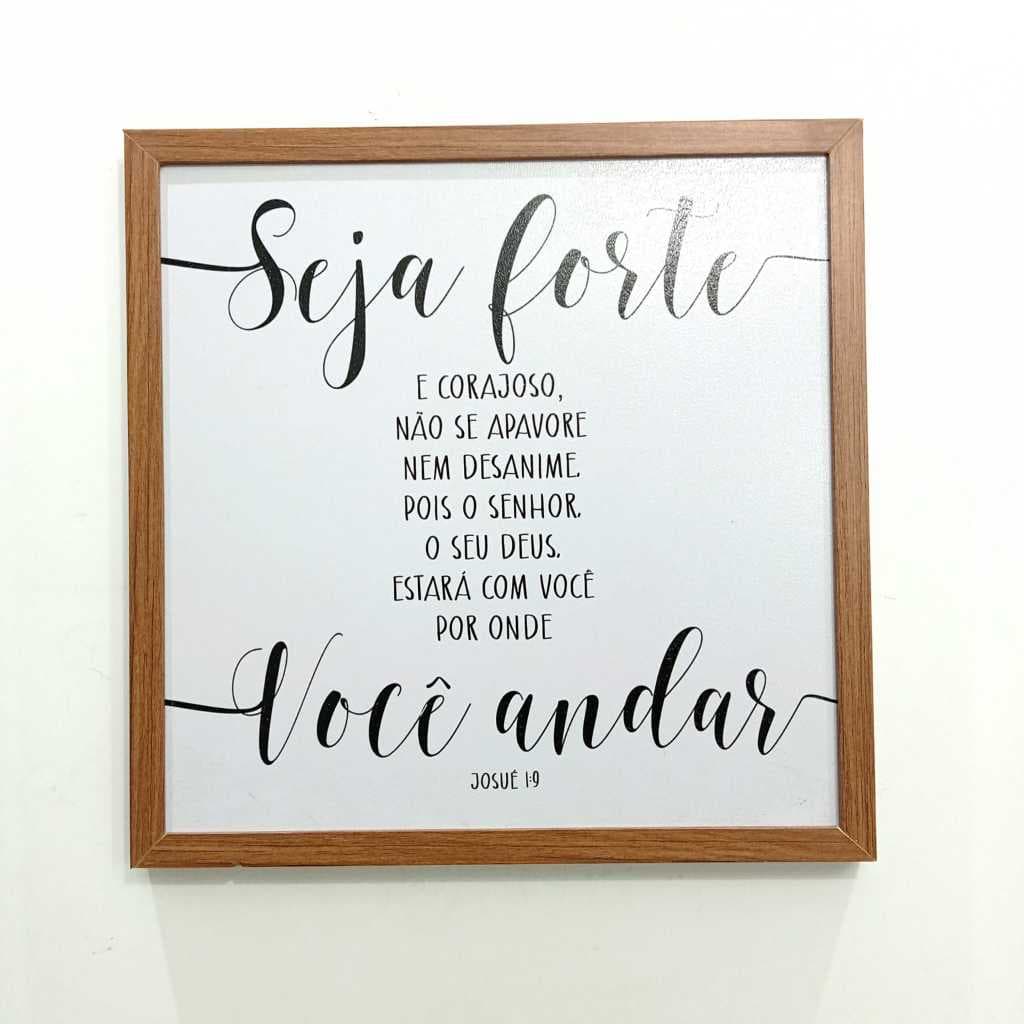 Quadro decorativo cobre caixa de luz com moldura 53x53 Resinado SEJA FORTE E CORAJOSO F. branco sala/quarto/decoração