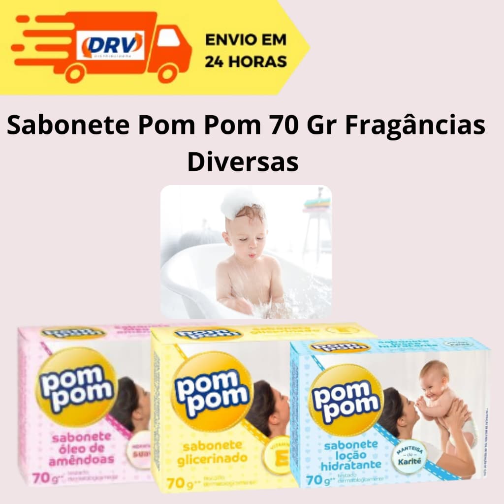 Kits Sabonetes Pom Pom  Em Barra Infantil 70 Gr - Glicerinado - Hidratante - Óleo De Amêndoas