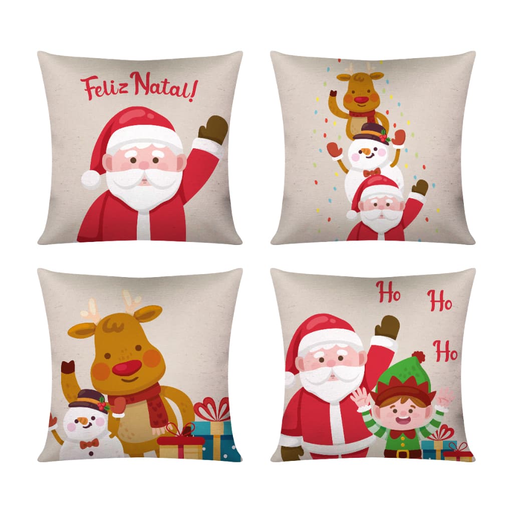 Kit 04 Capa De Almofada 45cm x 45cm Decorativa Natal Areia