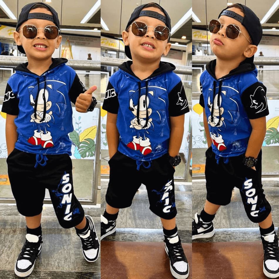Conjunto Fantasia Juvenil Personagem SONIC da SEGA Infantil Masculino Exclusivo