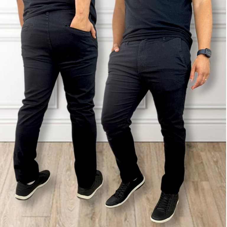 Calça de SARJA Masculina com Elastano Slim Casual Bolso Embutido Skinny