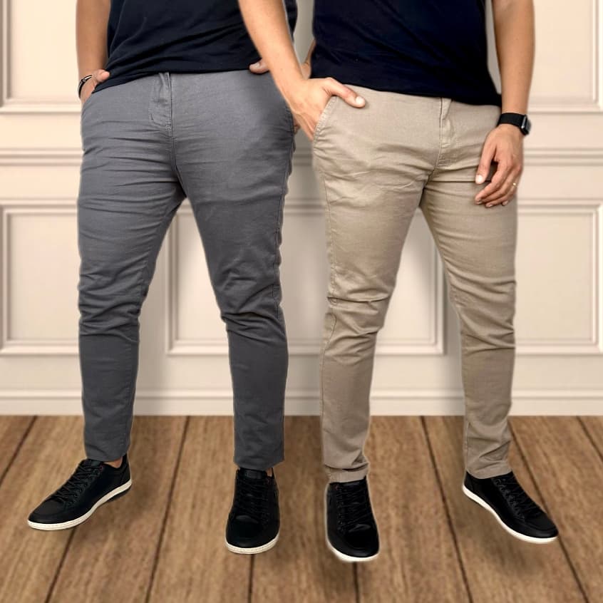 Kit 2 Calças Sarja Slim Skinny  Sport Fino Social