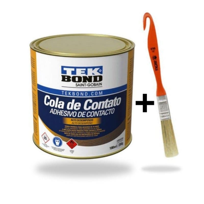 Adesivo Cola de Contato 200g Tekbond Couro Plástico Sapatos com Pincel 3/4 da Tigre
