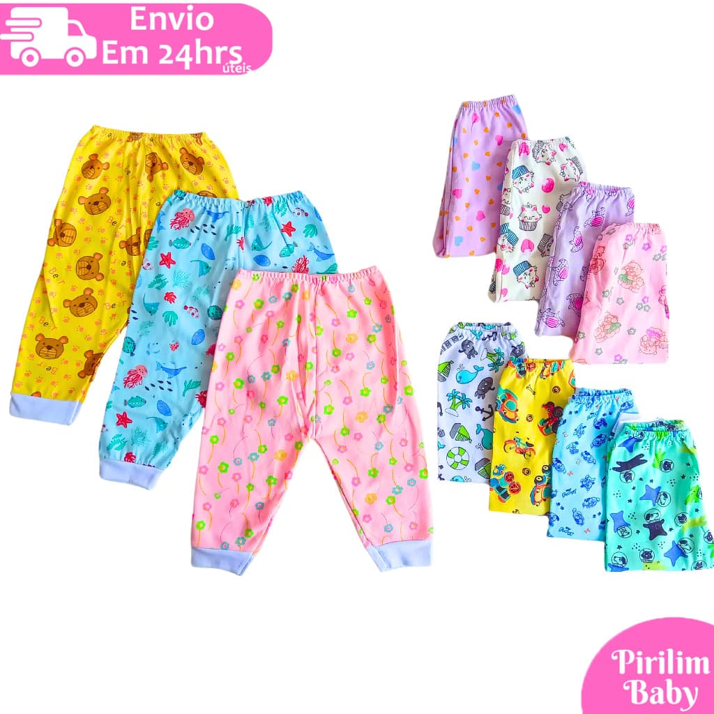 Kit 6 ou 9 Mijao de Bebê Recém Nascido Calça Infantil Estampado 100% Algodão