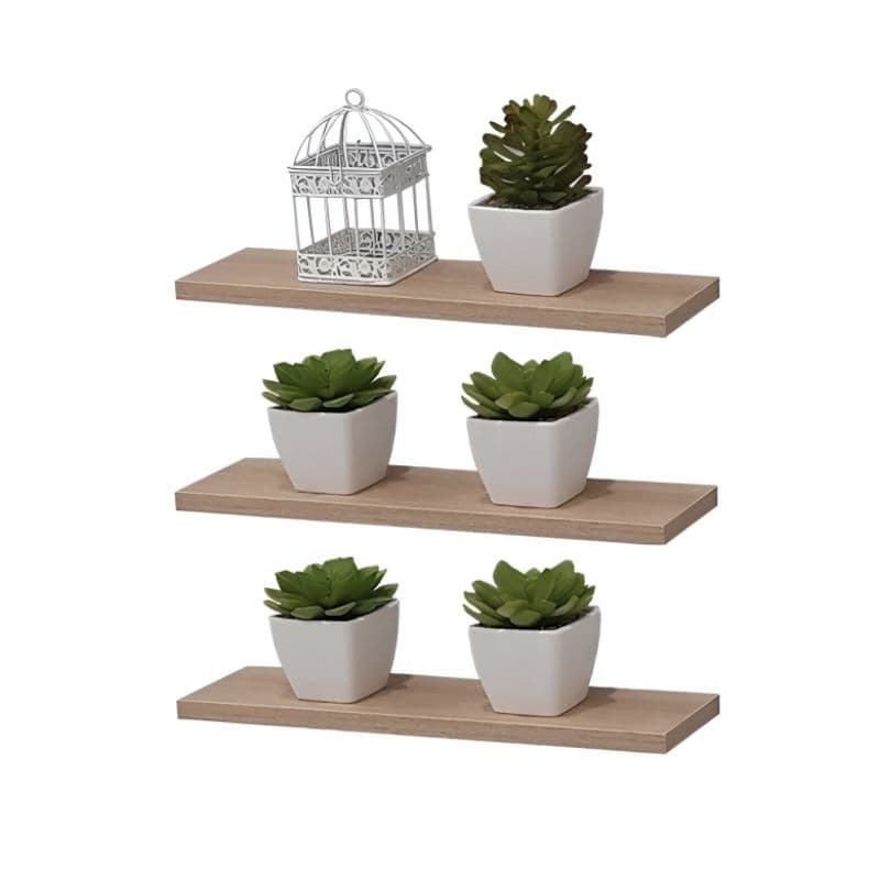 Kit 3 Prateleiras Decorativas Em Mdf Natural 30x15cm