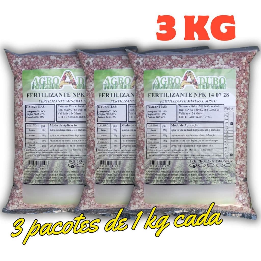 Fertilizante Npk 14 07 28 - 3kg Para Bananeira Abacaxi Manga