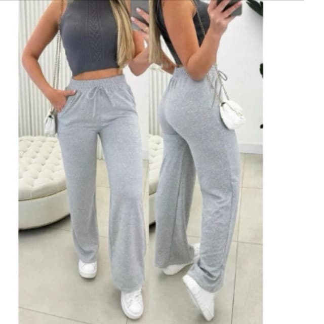 Calça Pantalona Inverno Cós Largo Lisa Barra Flare Cintura Alta Tendência Moletinho lanzinha wed leg