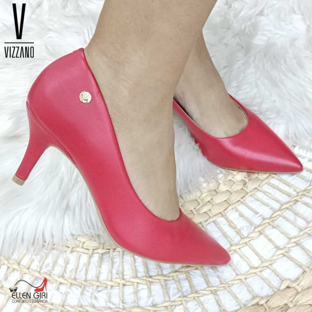 Scarpin Vizzano Salto Médio 7cm Bico Fino Feminino Conforto Social Trabalho Festa Várias Cores