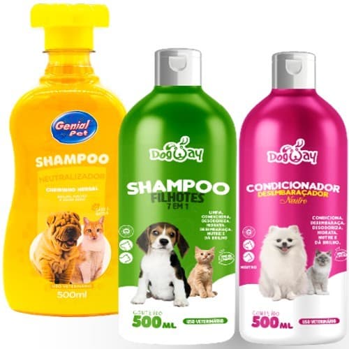 Kit Pet Shampoo + Neutralizador de Odores + Condicionador Desembaraçador Cães e Gatos